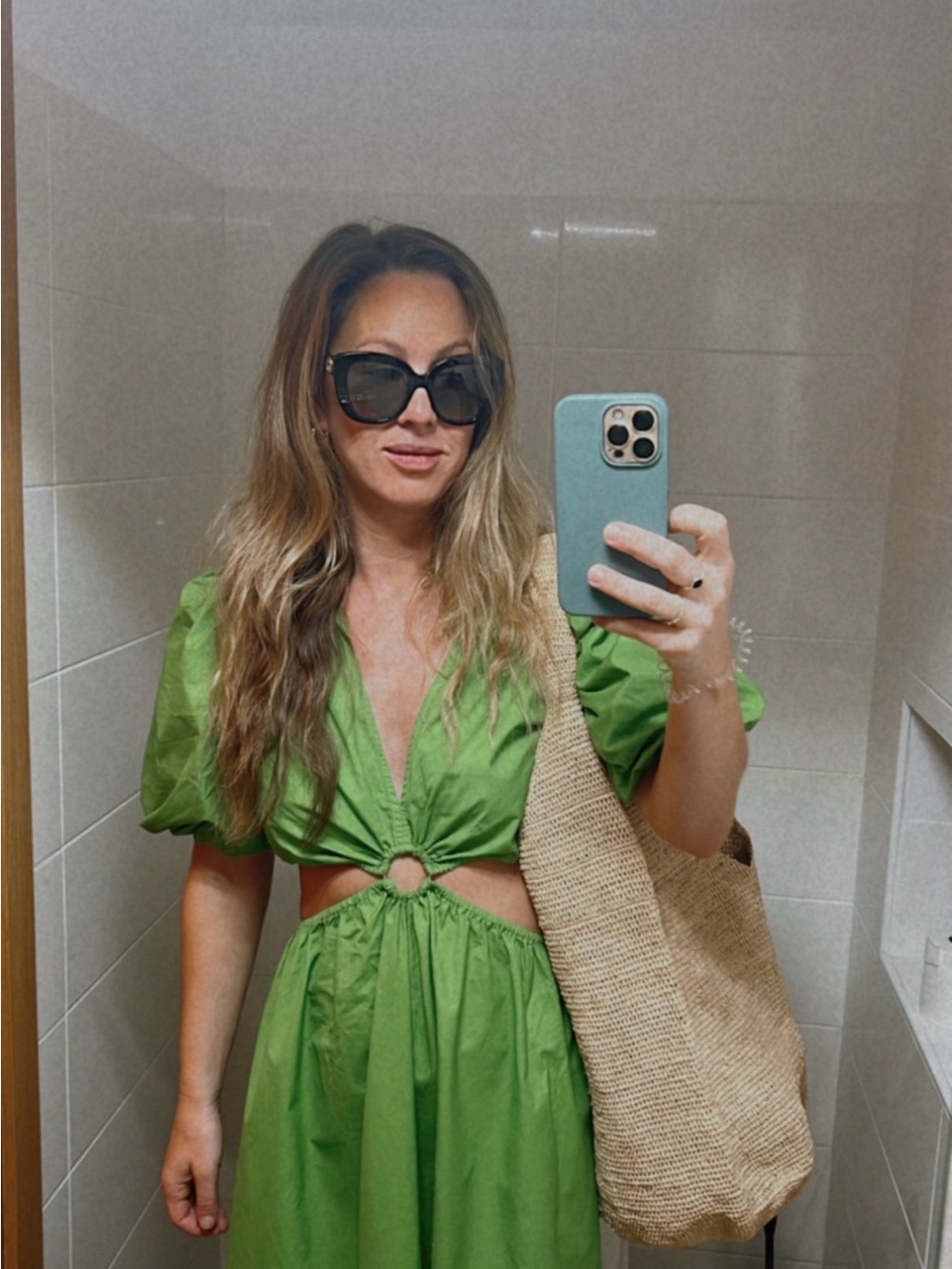 Deluc Green Maxi Dress with Cutout Ring Detail